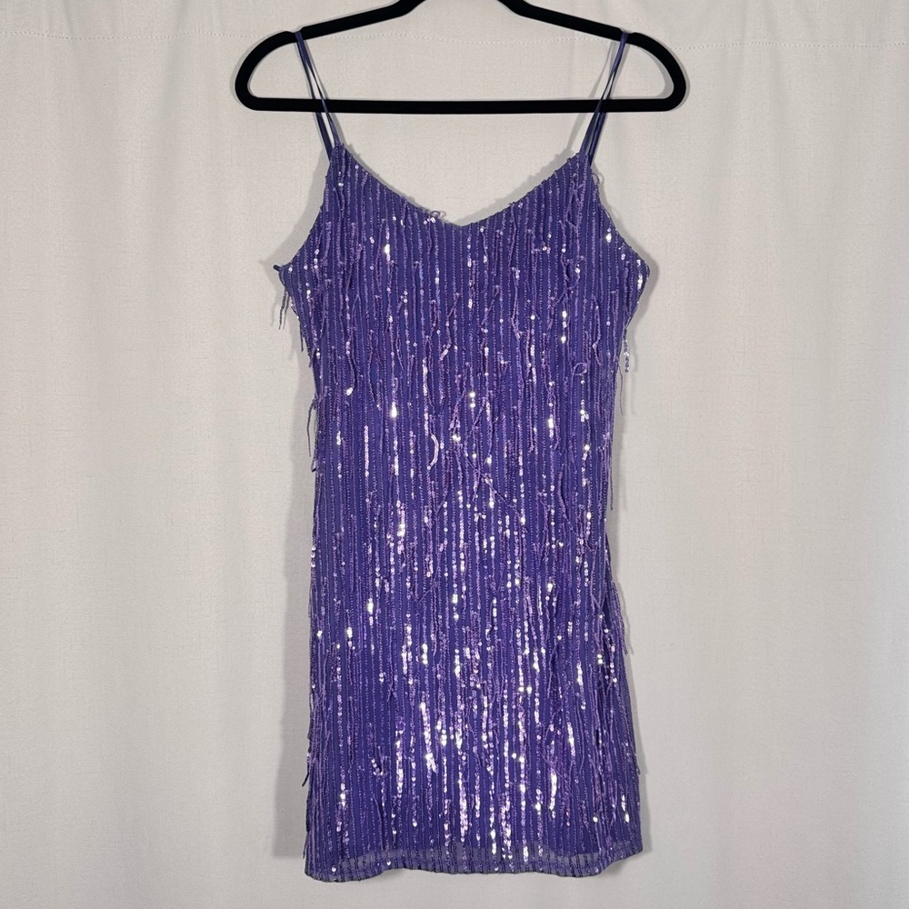 NWT Mi Ami x Francesca’s Purple Sequin Fringe Mini Dress - Picture 3 of 7